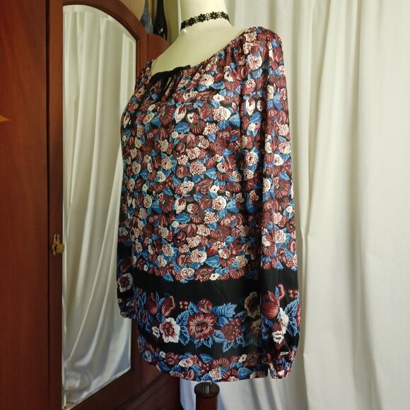 Vintage 70s Dark Floral Loose Fit Top, M/L - Picture 4 of 8
